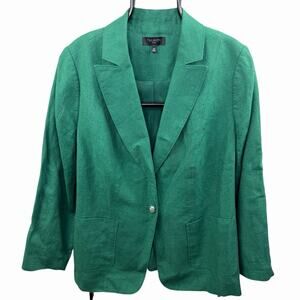 Talbots Plus Green 100% Linen Single Button Blazer Jacket Size 16W